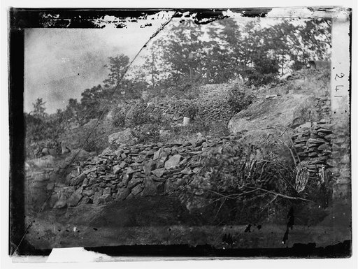 Gettysburg, Pennsylvania. View of breastworks on Round Top the hill which formed our extreme left