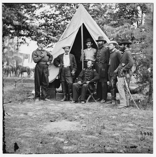 Col. George H. Chapman (3rd Indiana Cavalry) & staff at his headquarters. Army of the Potomac