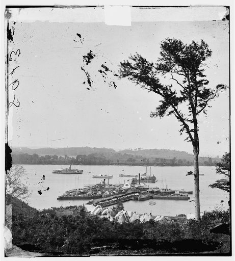 Belle Plain Landing, Virginia. View of camp and transports. (Lower landing). [Photo taken near Bull Bluff?