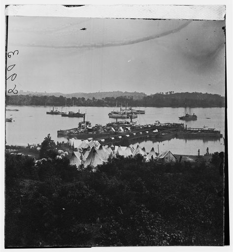 Belle Plain Landing, Virginia. View of camp and transports. (Lower landing). [Photo taken near Bull Bluff?