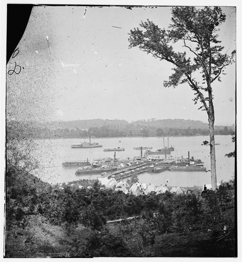 Belle Plain Landing, Virginia. View of camp and transports. (Lower landing). [Photo taken near Bull Bluff?