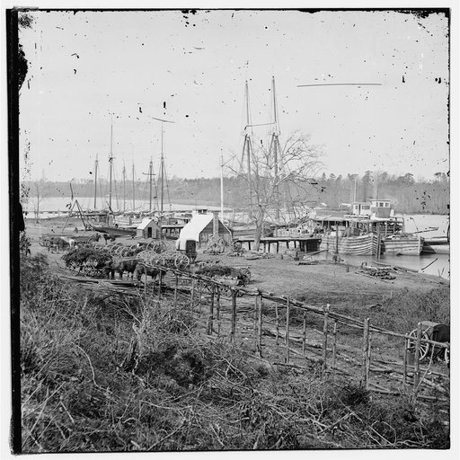 Docks with transports [Broadway Landing, Appomattox River, Virginia