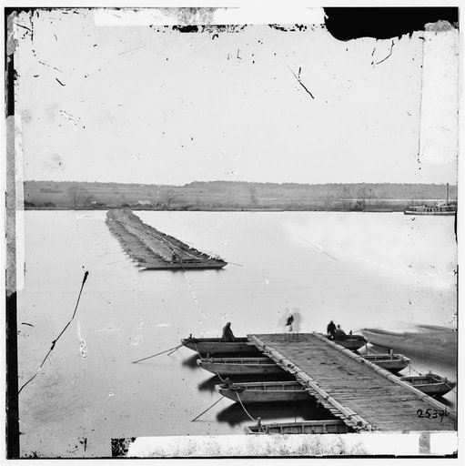 Jones' Landing, Virginia (vicinity). Pontoon bridge (open for steamers) across the James River