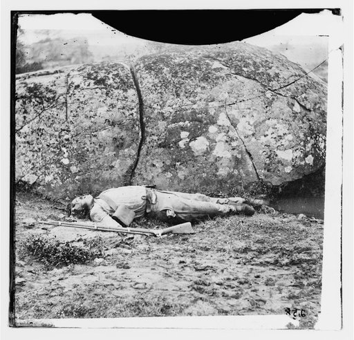 Gettysburg, Pennsylvania. Confederate sharpshooter killed by a shell