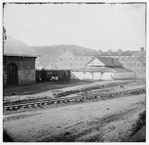 Chattanooga, Tennessee. Adams Express office, the Crutchfield house with Cameron Hill in the distance