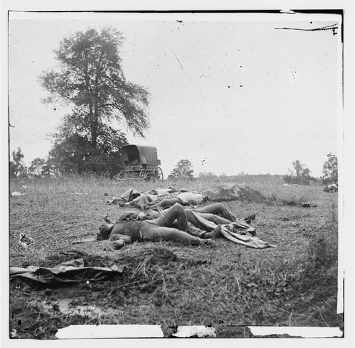 Gettysburg, Pennsylvania. [Confederate dead gathered for burial, July 5, 1863