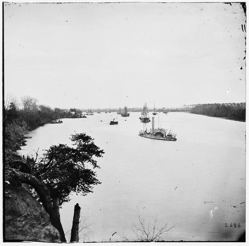 Varina Landing, Virginia (vicinity). View of ships on James River. (Where Gen. Ord's 18th Army Corps crossed the James)