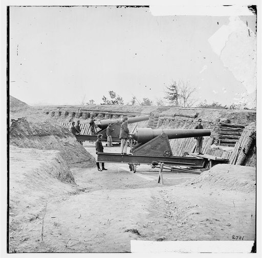 Aiken's Landing, Virginia (vicinity). Fort Brady on the James River, manned by Company C, 1st Conn. Heavy Artillery. (Battery ready for action)