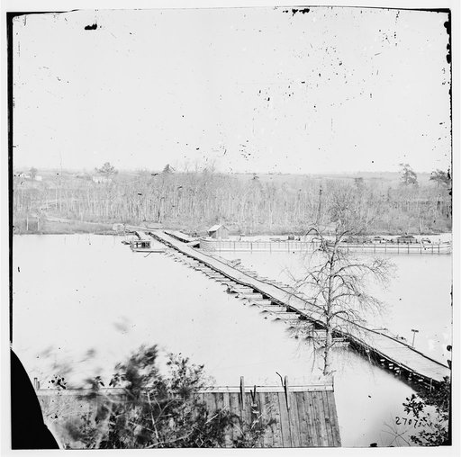 Broadway Landing, Virginia. Pontoon bridge across the Appomattox River