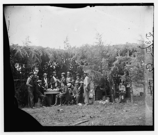Petersburg, Virginia. Group at Telegraphic Corps quarters. Headquarters, Army of the Potomac