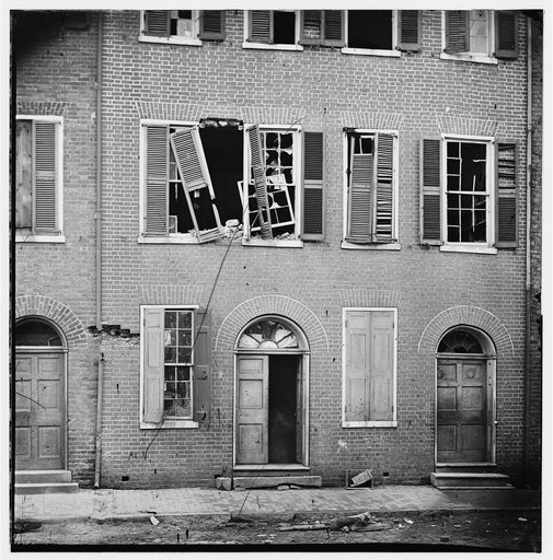 Petersburg, Virginia. Effects of shot & shell on Dunlop house on Bollingbrook Street