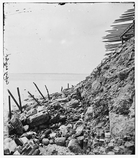 Charleston, South Carolina. Exterior view of Fort Sumter showing result of bombardment from August 17 to September 23, 1863 and chevaux-de-frise for protection against assault