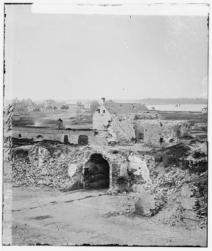 Charleston, South Carolina (vicinity). Interior of Confederate Fort Moultrie showing ruins of sally-port and walls