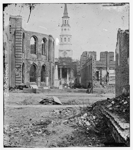 Charleston, South Carolina. Ruins of Cathedral of St. John and St. Finbar and Secession Hall