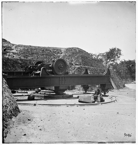 Charleston, South Carolina. Wrecked carriage of Blakely gun on Battery