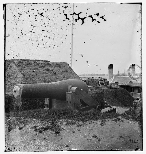 Charleston, South Carolina. Interior view of Castle Pinckney, Charleston Harbor. City in the distance