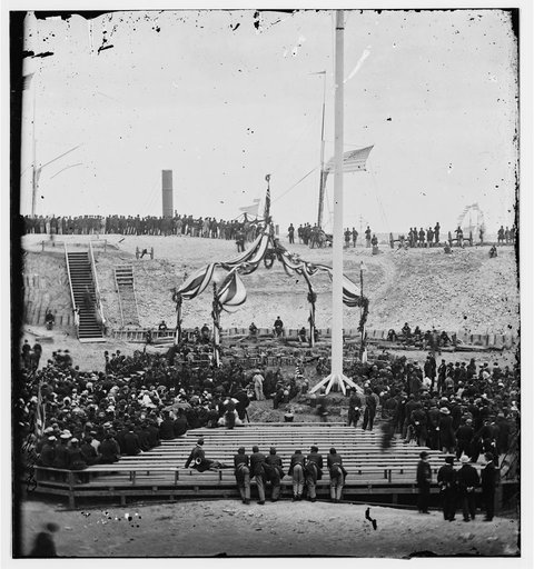 Charleston, South Carolina. Flag-raising ceremony at Fort Sumter. Arrival of Gen. Robert Anderson and guests