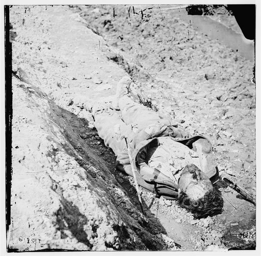 Petersburg, Virginia. Dead Confederate soldier in the trenches of Fort Mahone