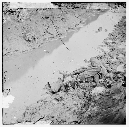 Petersburg, Virginia. Dead Confederate soldier in the trenches of Fort Mahone