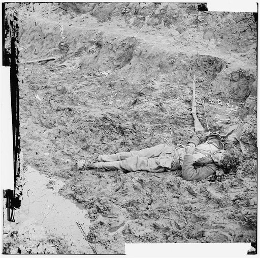 Petersburg, Virginia. Dead Confederate soldier outside the walls of Fort Mahone