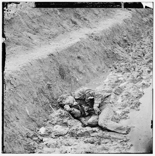 Petersburg, Virginia. Dead Confederate soldier in trenches of Fort Mahone