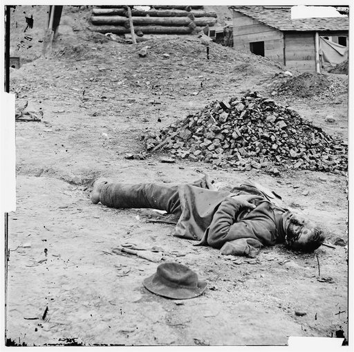 Petersburg, Virginia. Dead Confederate soldier in trenches before Petersburg