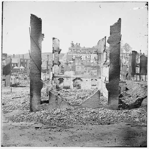 Richmond, Virginia. Burnt district. [Pratt's Castle on Gambles Hill in background