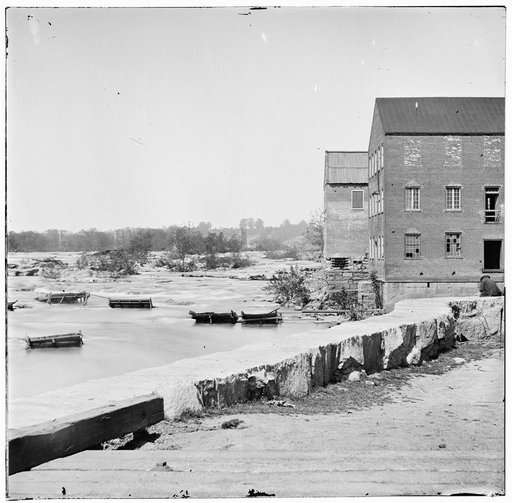 Richmond, Virginia. View on James River at Haxall's flour mills