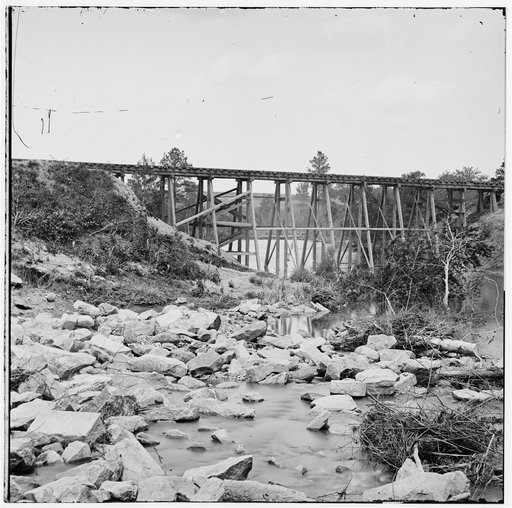 Petersburg, Virginia (vicinity). South Side Railroad trestle (west of Petersburg) across Indian Town creek