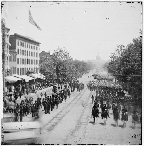 Washington, District of Columbia. The Grand Review of the Army. Infantry passing on Pennsylvania Avenue near the Treasury