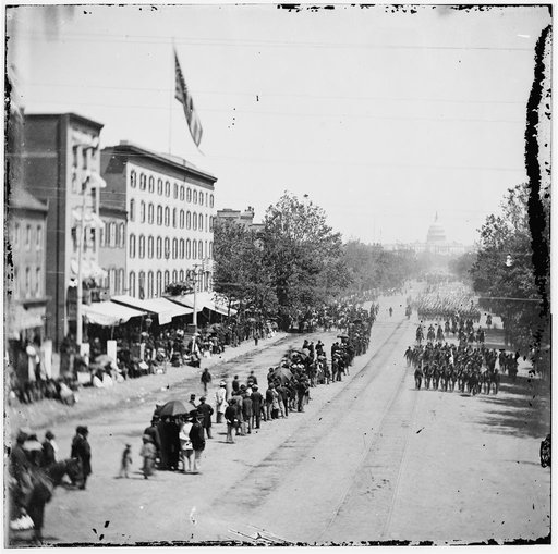 Washington, District of Columbia. The Grand Review of the Army. Infantry passing on Pennsylvania Avenue near the Treasury