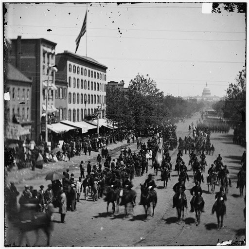 Washington, District of Columbia. Grand Review of the Army [Cavalry] and infantry passing on Pennsylvania Avenue near the Treasury