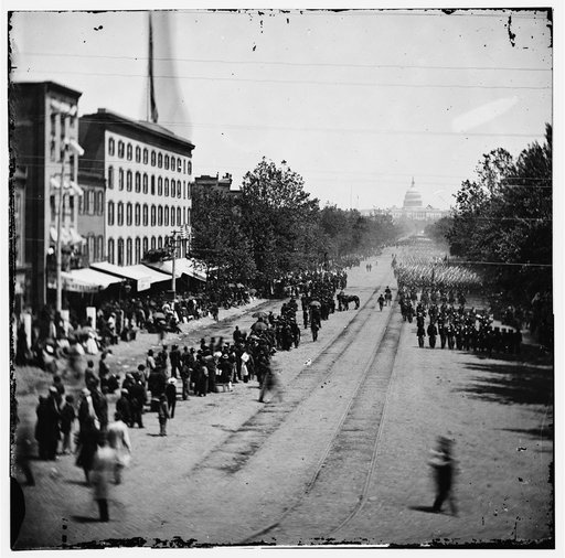 Washington, District of Columbia. Grand Review of the Army. Infantry passing on Pennsylvania Avenue near the Treasury