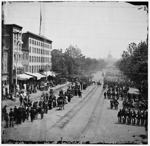 Washington, District of Columbia. Grand Review of the Army. Infantry passing on Pennsylvania Avenue near the Treasury