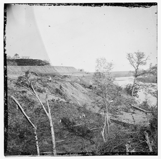 Drewry's Bluff, Virginia. Exterior view of Confederate Fort Darling and obstructions in James