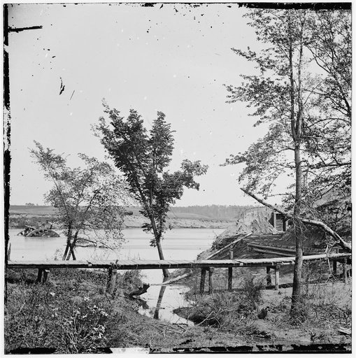 Drewry's Bluff, Virginia. View of Confederate Fort Darling and obstructions in James River