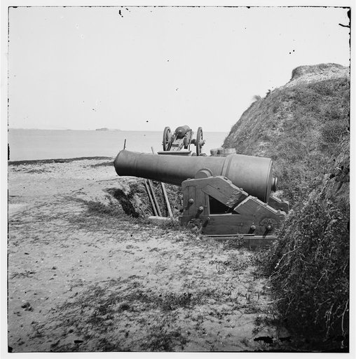 Charleston, South Carolina (vicinity). Guns of Fort Johnson; Fort Sumter in distance. (Morris Island)