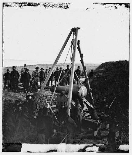 Savannah, Georgia (vicinity). Army engineers removing a 48-pdr. 8-inch Columbiad from Fort McAllister