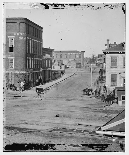 Atlanta, Georgia. Northward view across the tracks on Whitehall Street. Concert hall on left