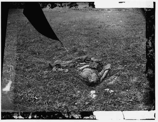 Antietam, Maryland. A Confederate soldier who after being wounded had evidently dragged himself to a little ravine on the hillside where he died