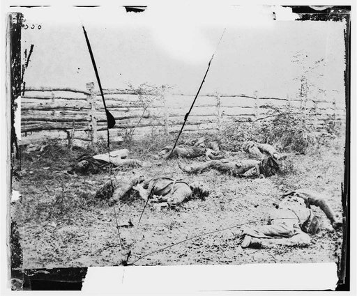 Antietam, Maryland. Confederate soldiers as they fell inside the fence on the Hagerstown road