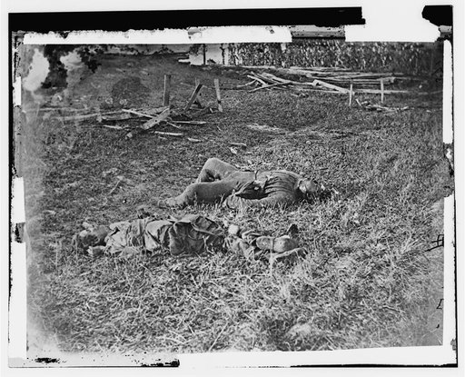 Antietam, Maryland. Battlefield near Sherrick's house where the 79th N.Y. Vols. fought after they crossed the creek. Group of dead Confederates