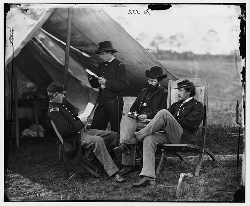 Culpeper, Virginia]. Group of officers. Capt. Pierce, Capt. Page, Capt. Howell, Lt. Kelly. Headquarters, Army of the Potomac