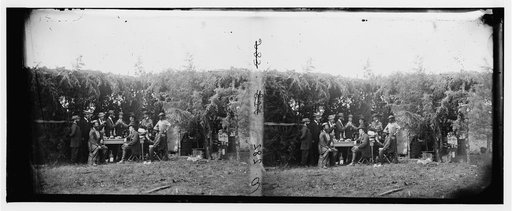 Petersburg, Virginia]. Group at Telegraphic Corps quarters. Headquarters, Army of the Potomac
