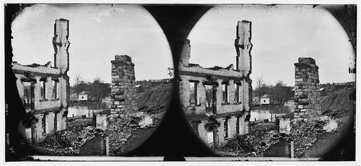 Richmond, Virginia. Ruins of building and Richmond & Petersburg Railroad bridge