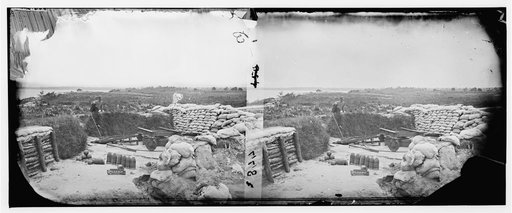 Yorktown, Virginia. Confederate battery with McClellan's No. 1 mortar battery in the distance