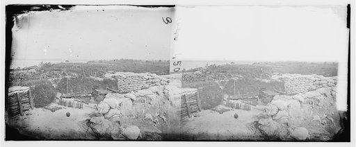 Yorktown, Virginia. Confederate battery with Gen. McClellan's No. 1 mortar battery in the distance