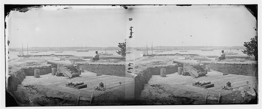 Yorktown, Virginia. Confederate fortifications built on the site where Cornwallis delivered up his sword. Shown is a Dahlgren 11-inch smooth-bore naval gun
