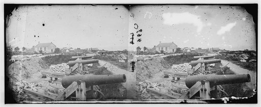 Yorktown, Virginia. Naval battery with Nelson house in background used as a hospital