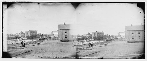 Culpeper Court House, Virginia. View near depot showing locomotive on Orange & Alexandria Railroad